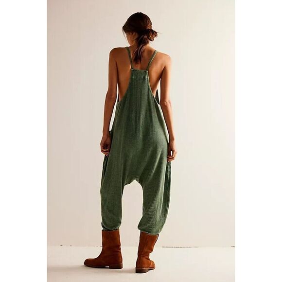 Free People FP One Frankie Jumpsuit Green Aquamarine Waffle Knit Large L NEW - Picture 2 of 4